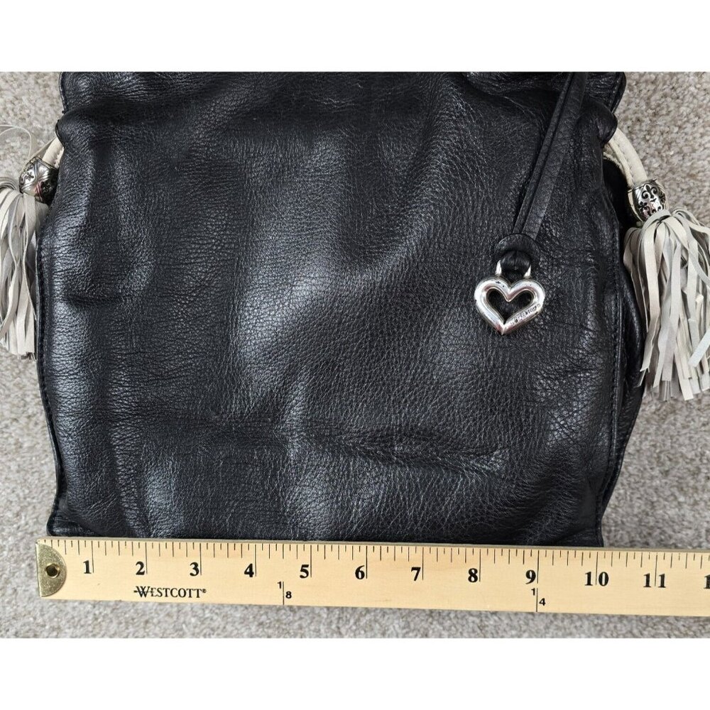 BRIGHTON GLORIETTA Black Leather White Tasseled Crossbody Bag Purse Organizer - Picture 4 of 16